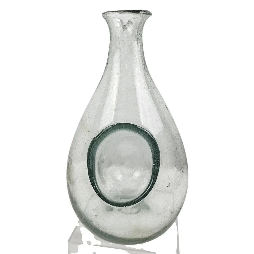 Hand Blown Seed Glass Sake Carafe Decanter with Internal Ice Pocket Chiller
